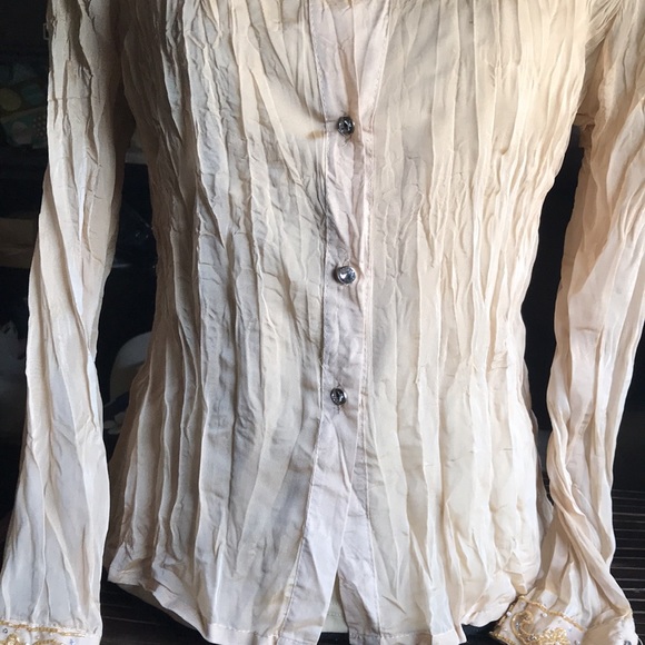 🚨B2G1 New L’ POGEE Tan Gold Jeweled Beaded Sheer Top with Built Under Tank B… - Picture 3 of 8